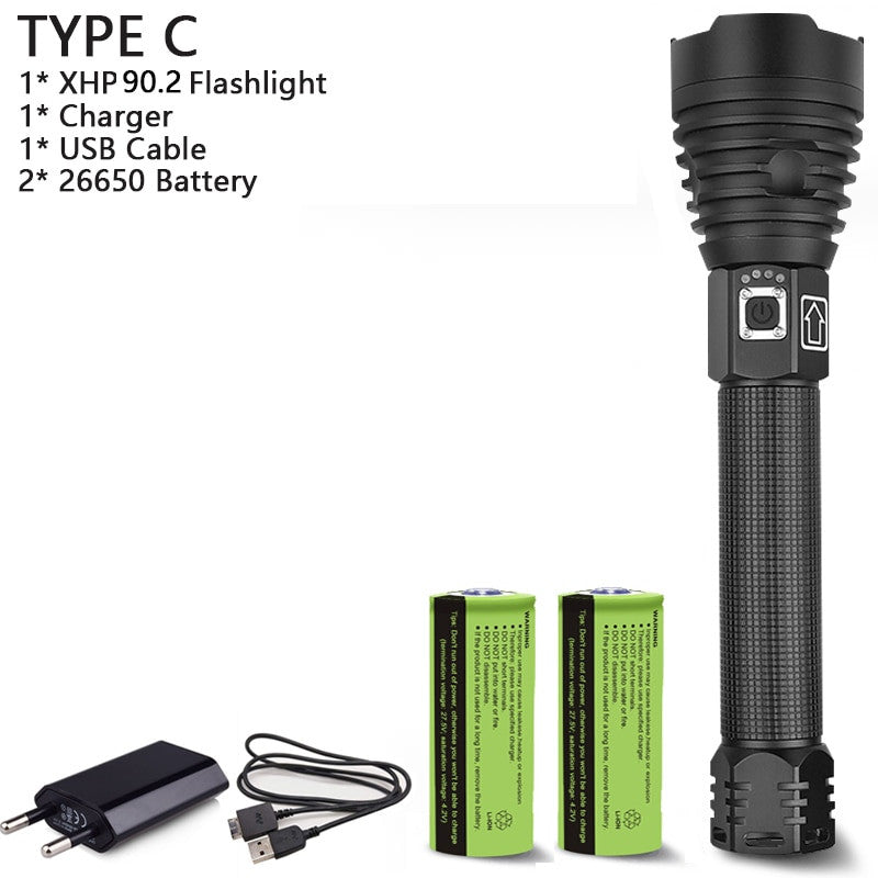 250000cd 1000m XHP90.2 most powerful led flashlight usb Zoom Tactical torch