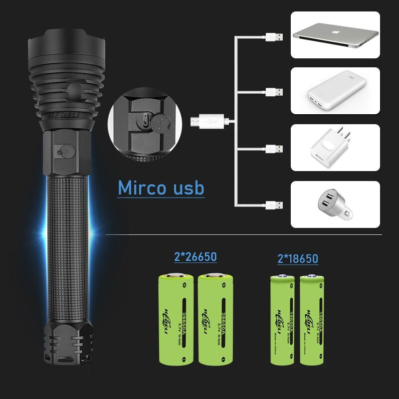 250000cd 1000m XHP90.2 most powerful led flashlight usb Zoom Tactical torch