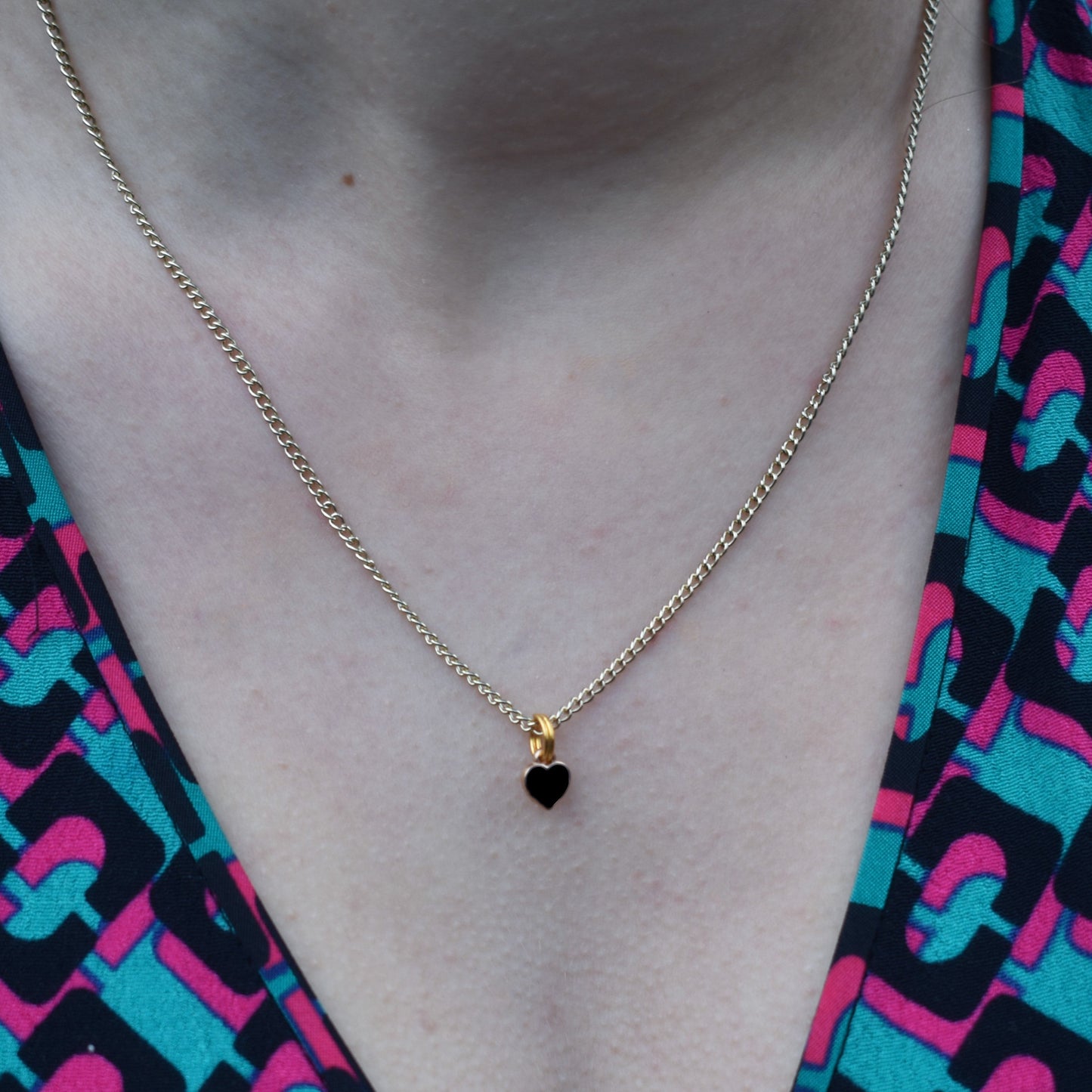 Black heart enamel minimalist huggie necklace | by Ifemi Jewels